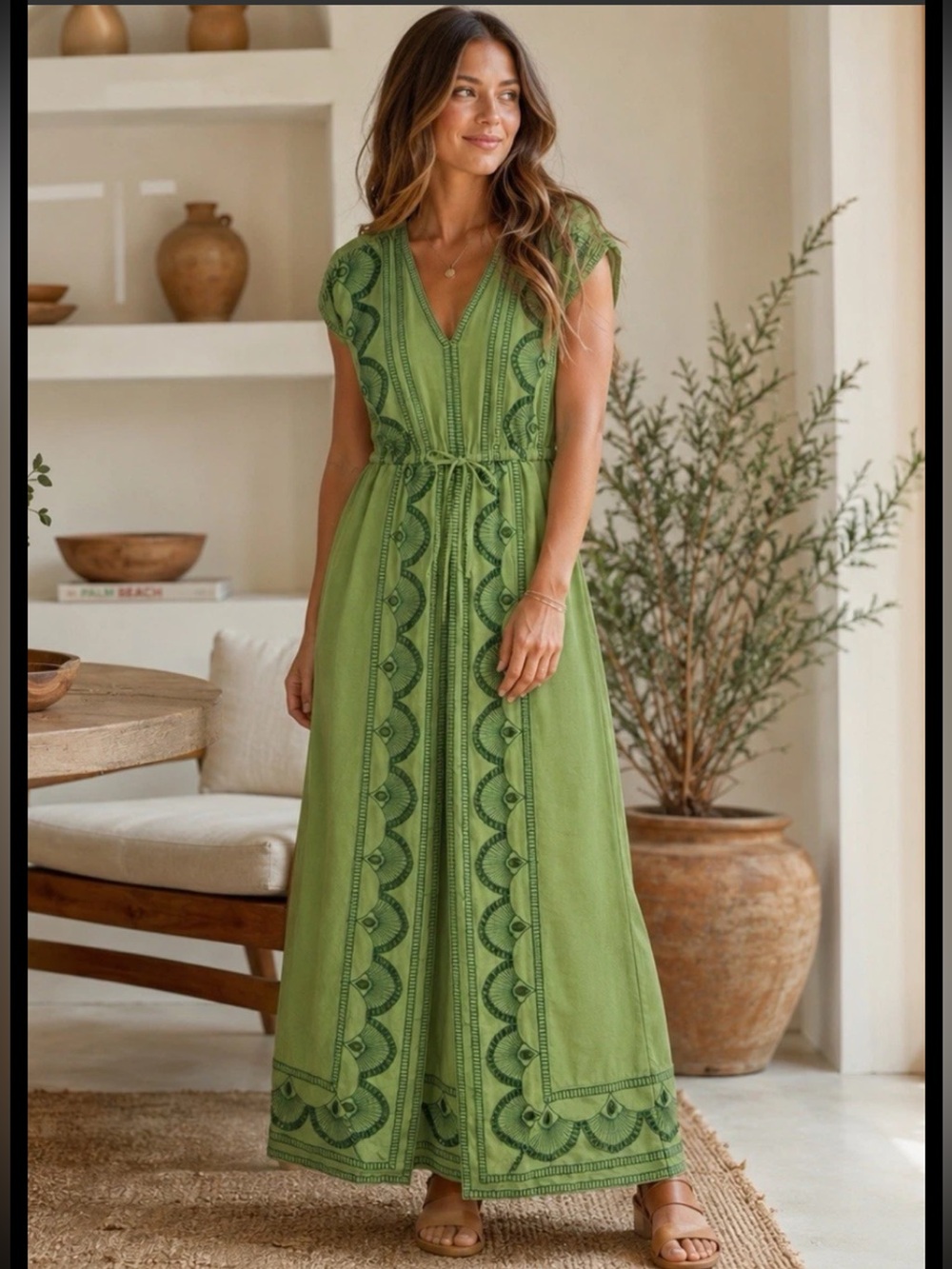 Soft Surroundings Ellison Linen-Blend Embroidered Maxi Dress 2X
